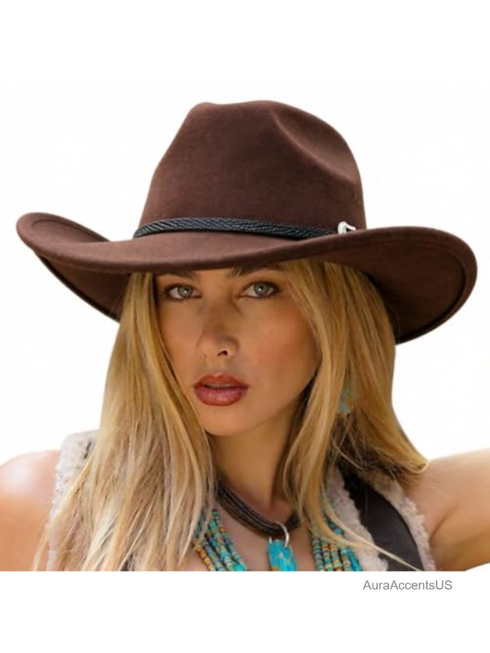 Wide Brim Felt Cowboy Hat Western Fedora for Men Women